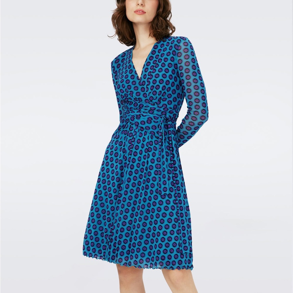 Diane Von Furstenburg XS Wrap Dress Blue Modern Polka Dot